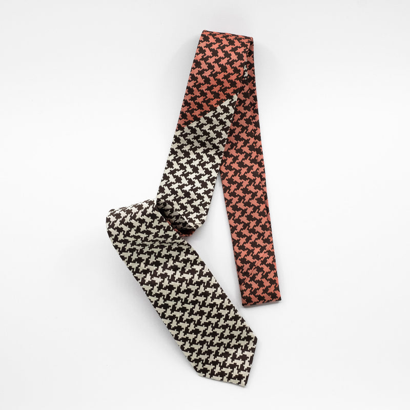 Brown & Coral Houndstooth Tie