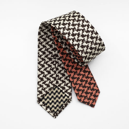 Brown & Coral Houndstooth Tie